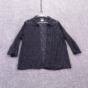 Southern Lady Cardigan Womens Large Black Floral Lace Open Front Collared